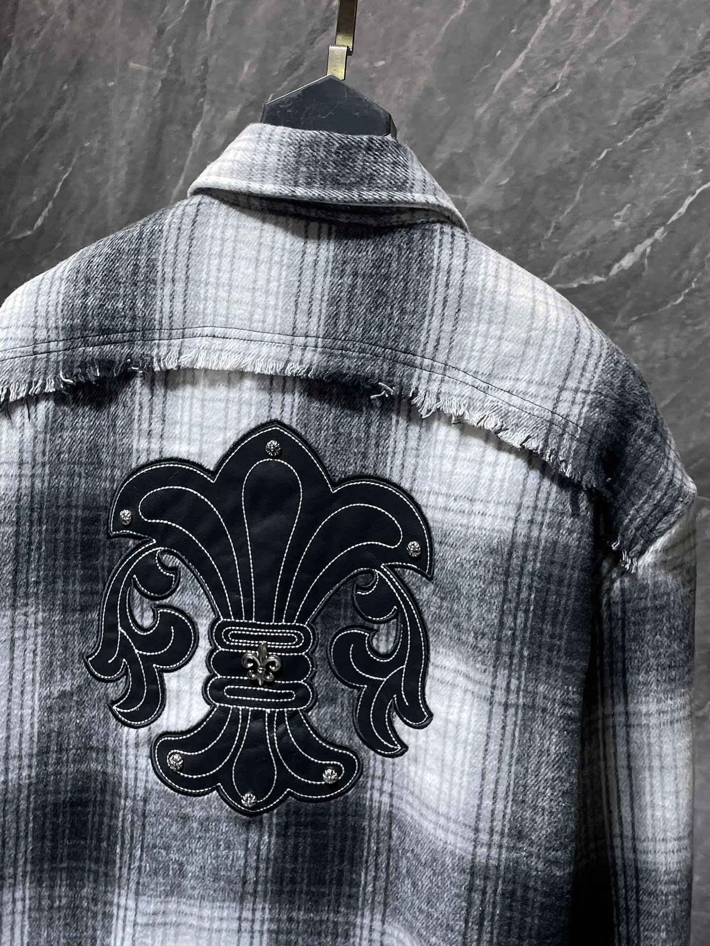 Chrome Hearts Cross-Embroidered Gray Plaid Shirt - 11