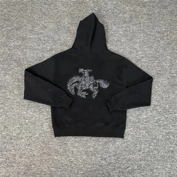 Design Rodeo Rider Embroidered Black Hoodie - 1