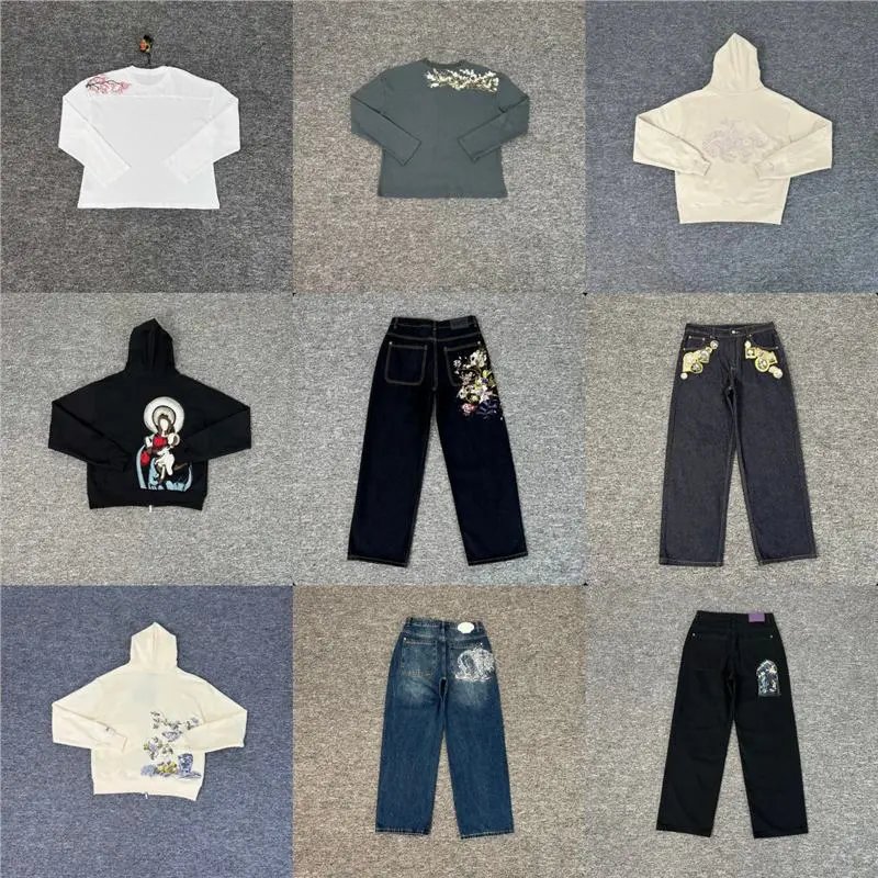 2025 New Derschutze Blossom Embroidered Cherry Blossom Waffle Unisex Couple Long Sleeve Streetwear