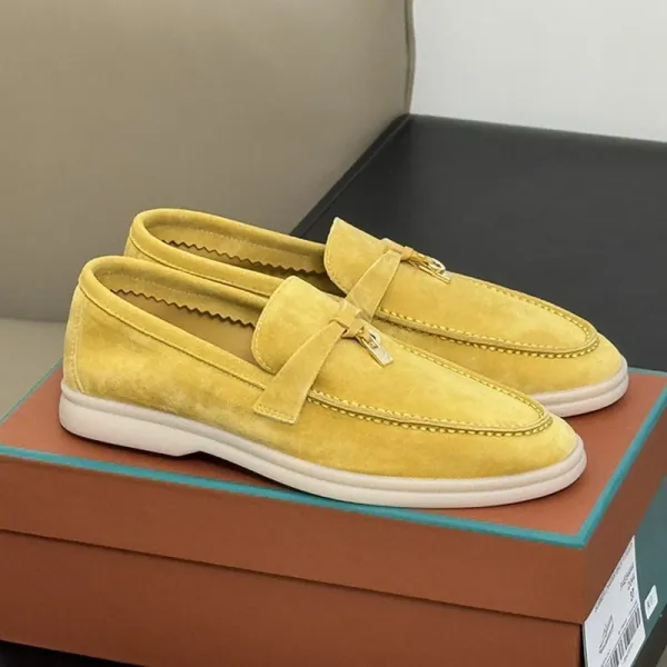 Design Loafer with Suede Upper and Gold-tone Lock Detail Burgundy Casual Shoes - 5
