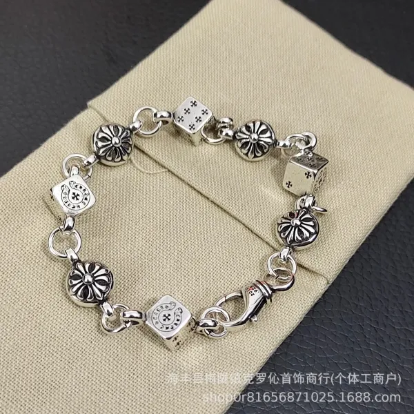 Chrome Hearts Dice and Floral Charm Silver Bracelet Jewelry - 1