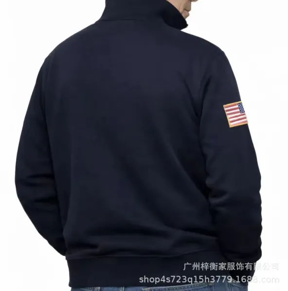Design Half-Zip Sweatshirt White with Monogram and Flag Patch Hoodie - 6