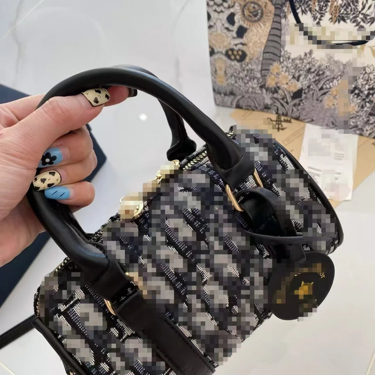 Dior Book Tote Mini Oblique Print Black and White Handbag - 5