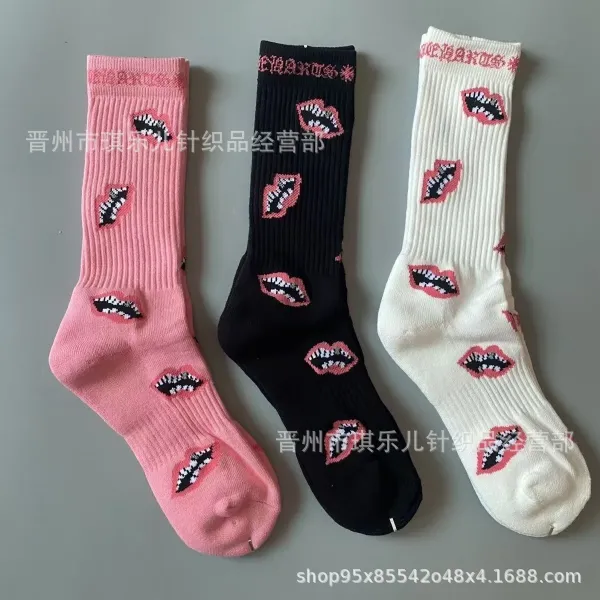 Design Graphic Print Red Crew Socks - 4