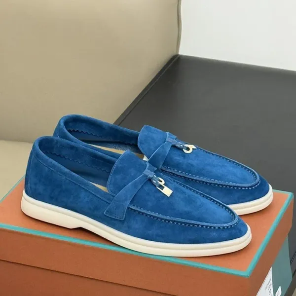 Design Loafer with Suede Upper and Gold-tone Lock Detail Burgundy Casual Shoes - 4