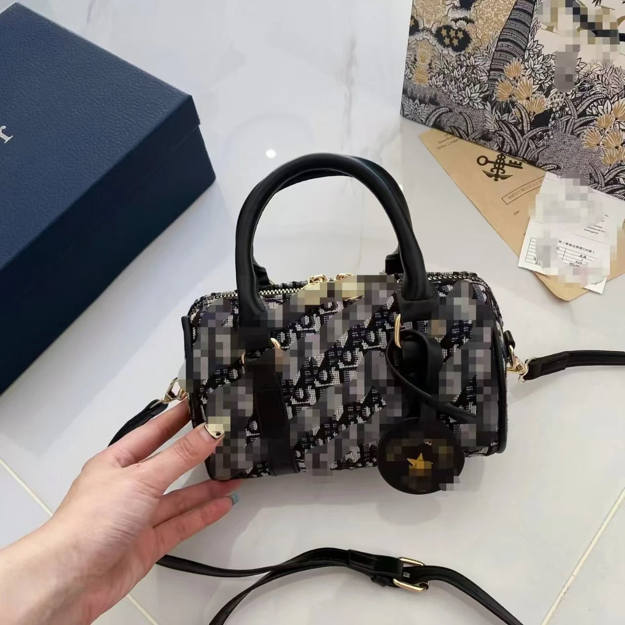 Dior Book Tote Mini Oblique Print Black and White Handbag - 2