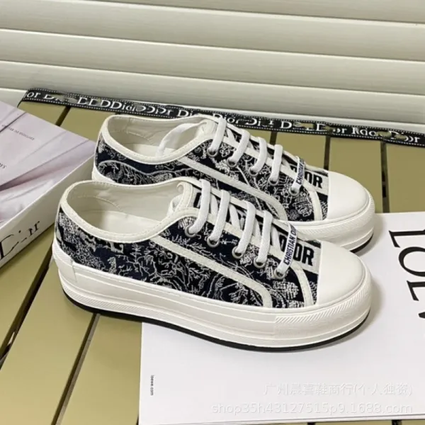 Dior B23 Oblique Print Canvas Sneakers Navy White - 1