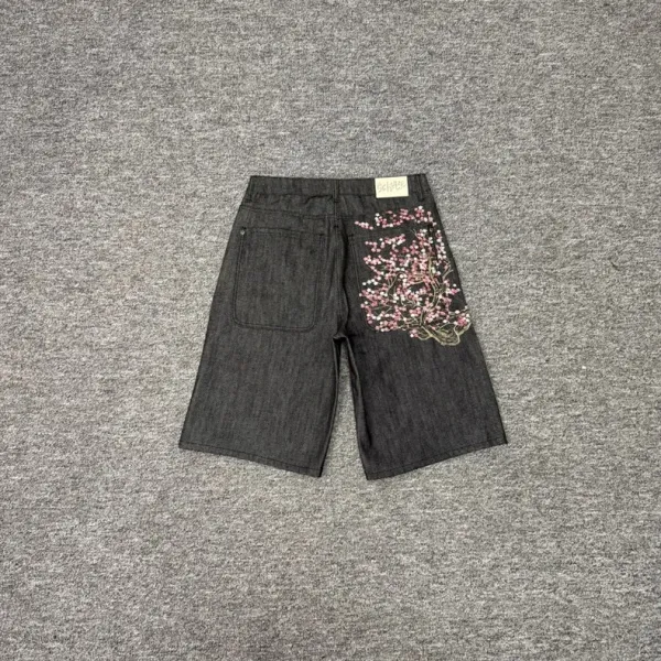 Design Denim Shorts with Embroidered Motif Black Shorts - 11