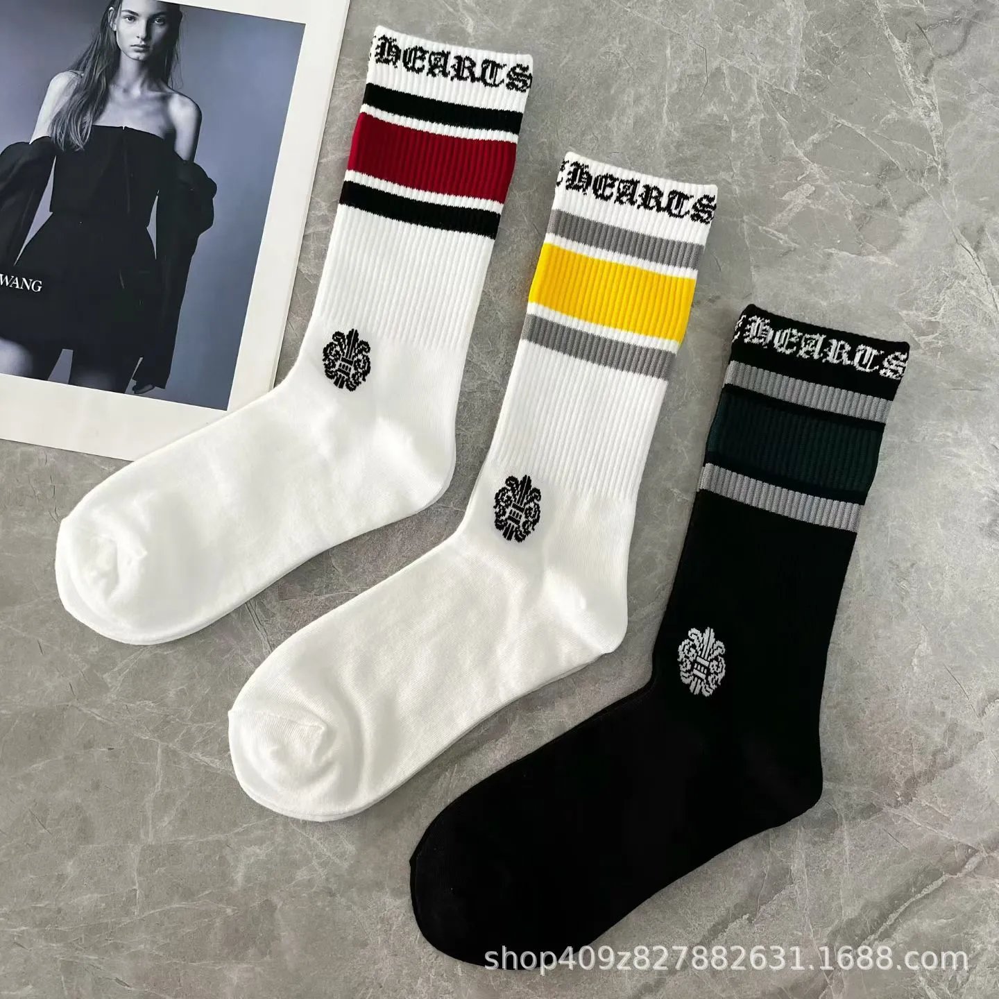 Design Marc Jacobs Striped Logo Socks Black Yellow Socks - 3