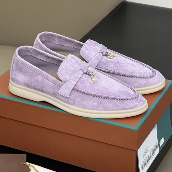 Design Loafer with Suede Upper and Gold-tone Lock Detail Burgundy Casual Shoes - 3