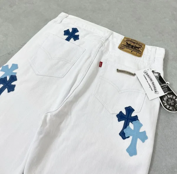 Chrome Hearts Cross-Embellished White Denim Jeans - 5