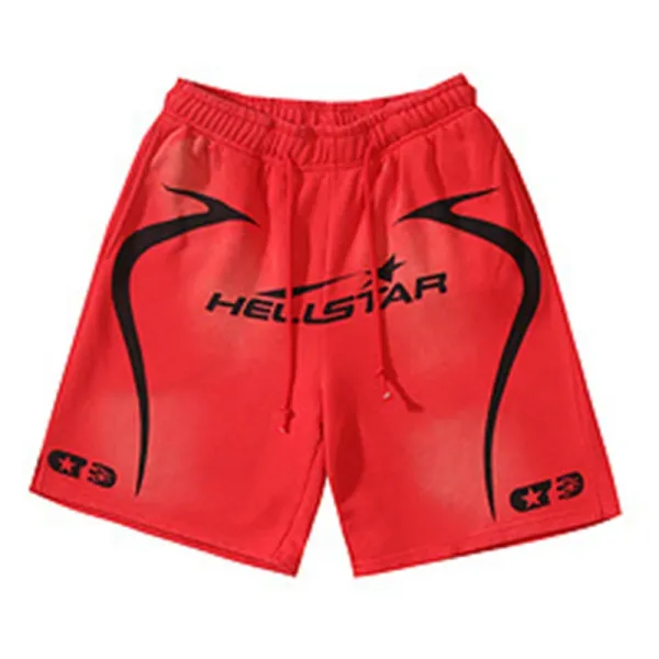 Hellstar Graphic Print Drawstring Shorts Red - 1