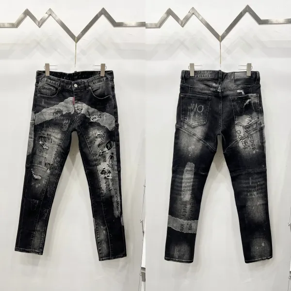 Diesel Distressed Graffiti Print Slim Fit Jeans Black - 1