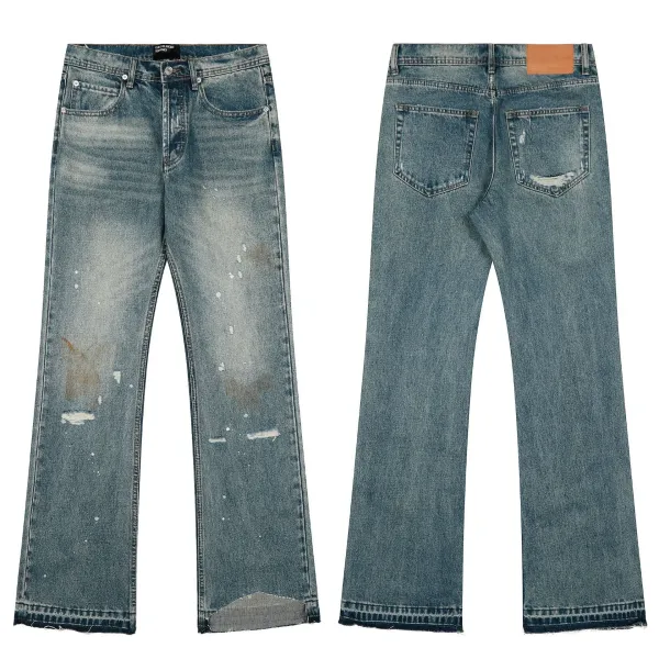 Design Distressed Patchwork Flared Jeans Black - 17