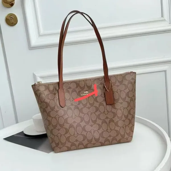 Coach Signature Canvas Tote Bag in Khaki Brown Handbags - 1