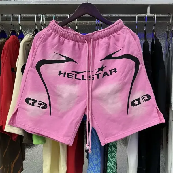 Hellstar Graphic Drawstring Shorts Pink - 1
