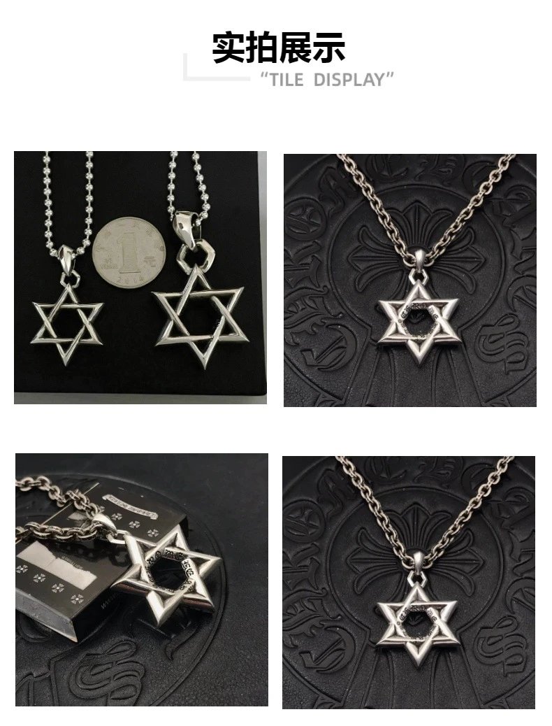 Design Star of David Pendant Necklace Silver Jewelry - 5