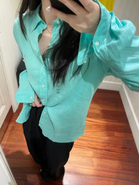 Design Linen Shirt Mint Green Oversized Button-Up Shirt Tops Shirt - 17