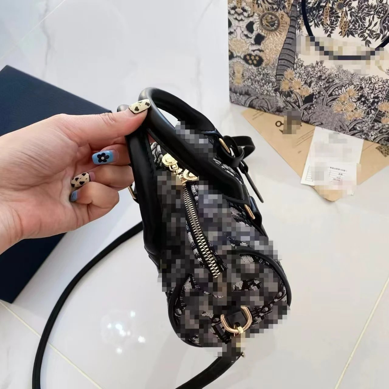 Dior Book Tote Mini Oblique Print Black and White Handbag - 4