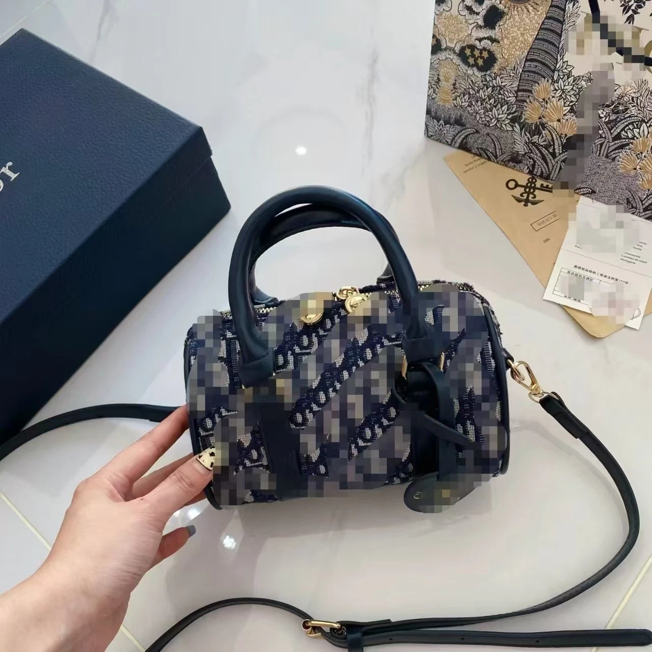 Dior Book Tote Mini Oblique Print Black and White Handbag - 9