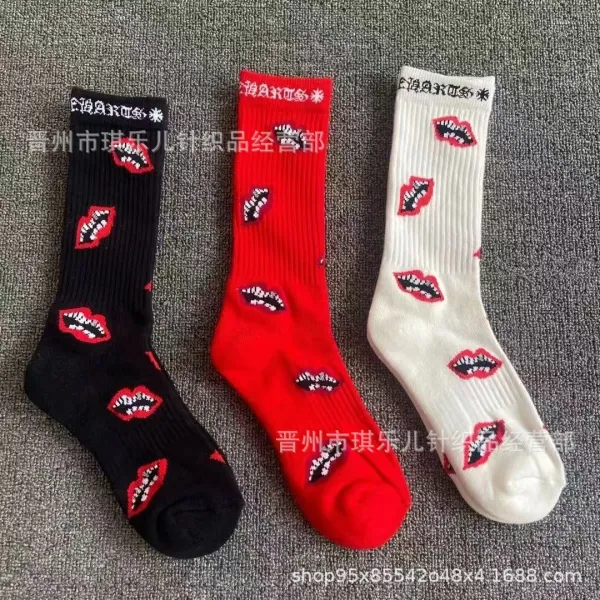 Design Graphic Print Red Crew Socks - 10