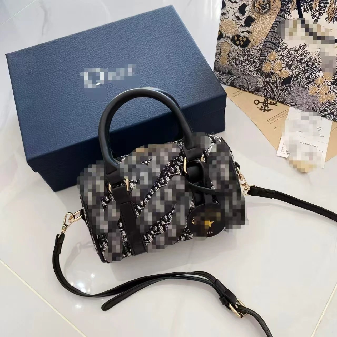 Dior Book Tote Mini Oblique Print Black and White Handbag - 6