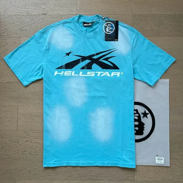 Hellstar X Logo Tie-Dye T-Shirt Blue - 1