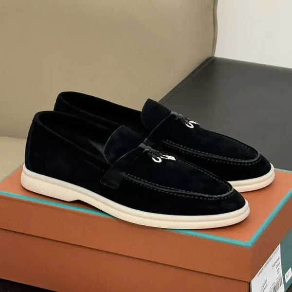 Design Loafer with Suede Upper and Gold-tone Lock Detail Burgundy Casual Shoes - 6