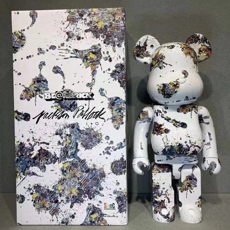 Medicom Toy x Jackson Pollock Studio Bearbrick 100% Splatter Paint White Collectible Figure Accessories