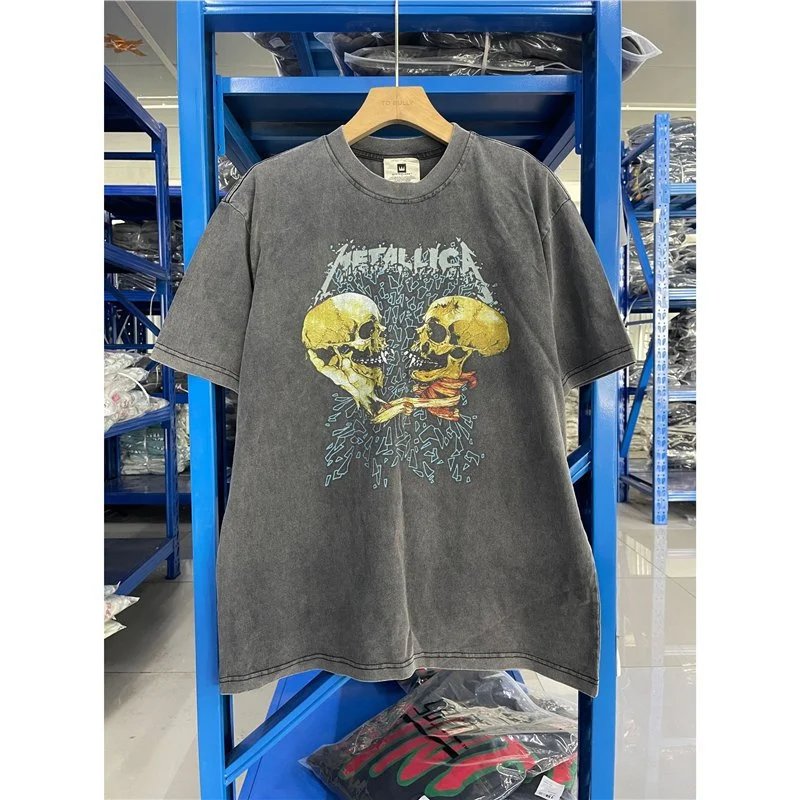 Metallica Master of Puppets Skull Graphic T-Shirt Charcoal Washed T-Shirt Tops.t Shirts