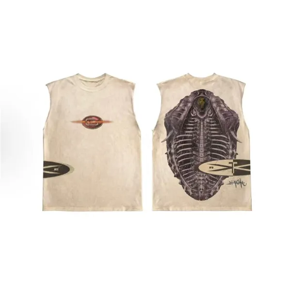 Design Trilobite Graphic Sleeveless Top Beige Multicolor Vest-Top - 1