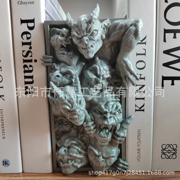 Design Horror Face Bookend White Resin Decorative Sculpture Accessories - 8