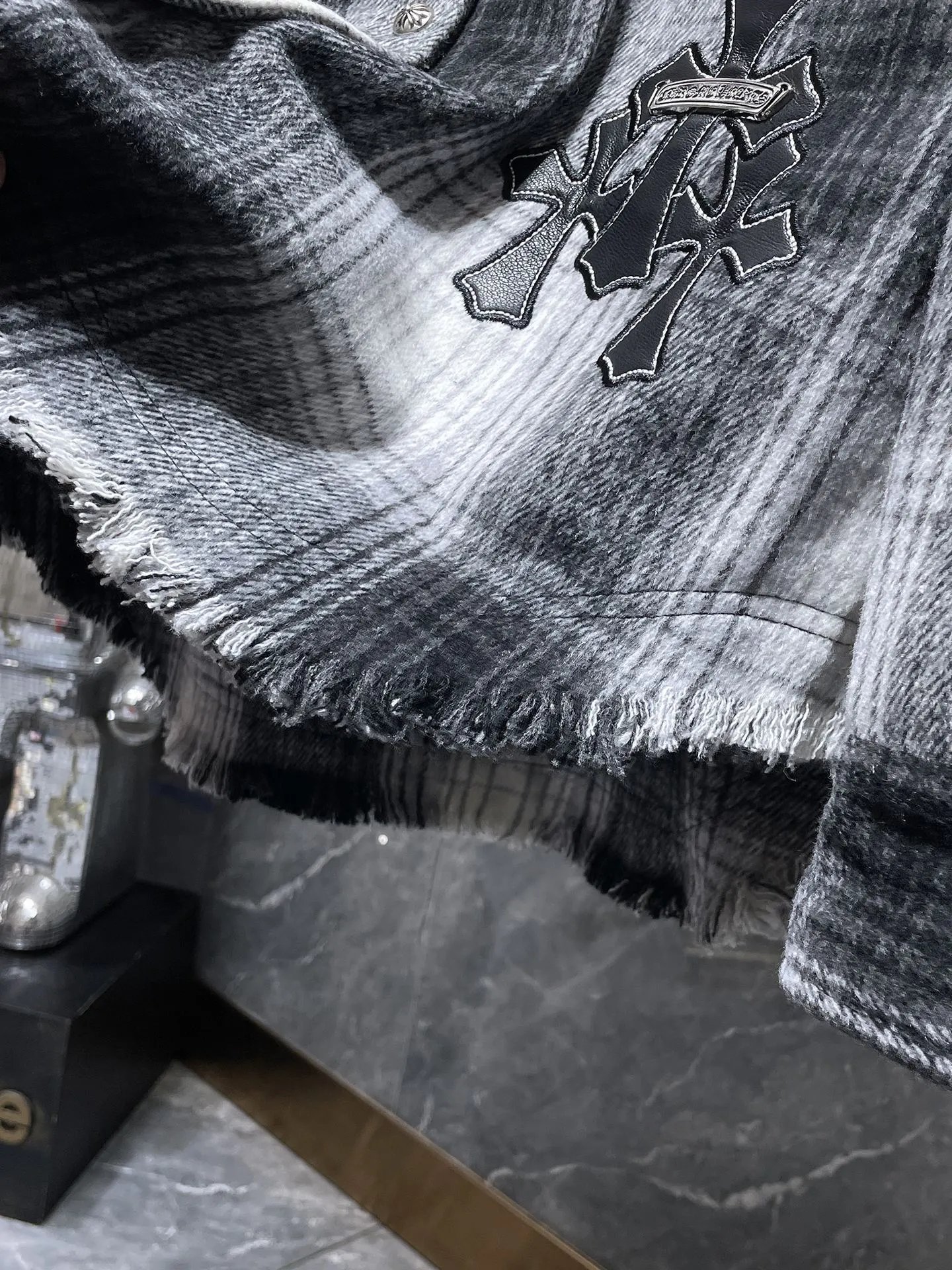 Chrome Hearts Cross-Embroidered Gray Plaid Shirt - 9