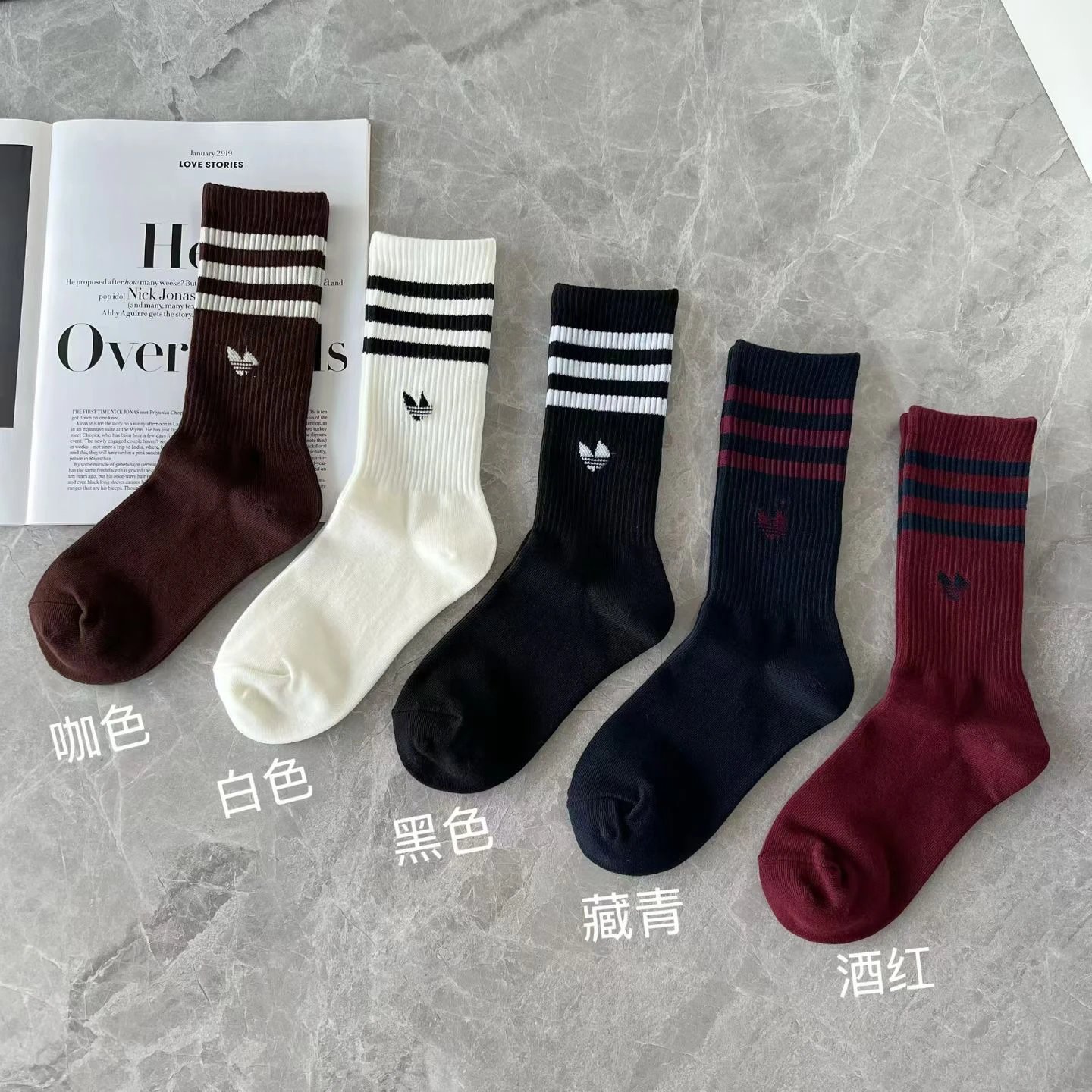 Adidas Originals Three-Stripe Crew Socks Navy with Burgundy - 3