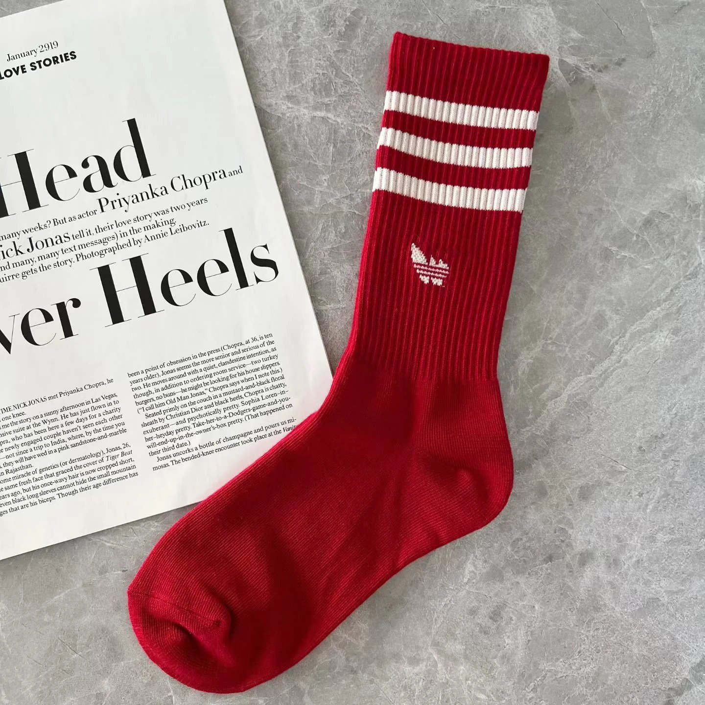 Adidas Originals Three-Stripe Crew Socks Navy with Burgundy - 9