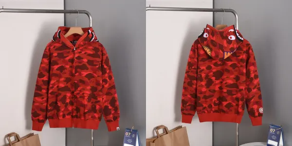 A Bathing Ape Shark Camo Red Hoodie - 1