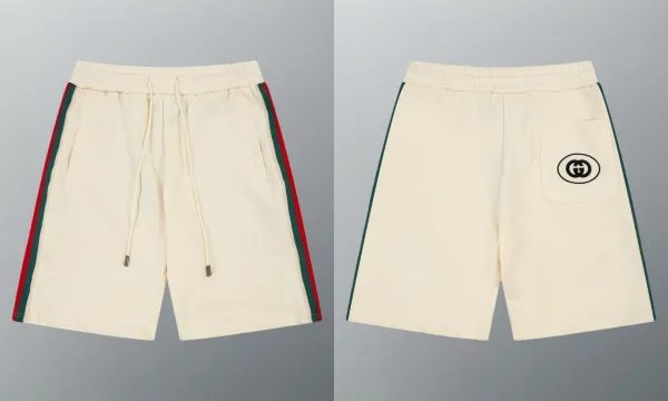 Gucci Web-Striped Cotton Shorts Beige - 1