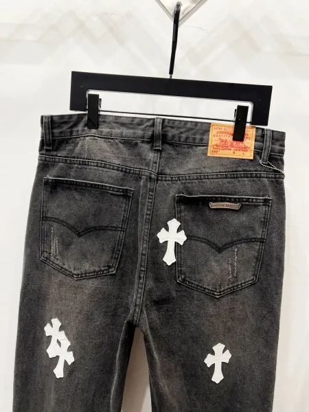 Chrome Hearts Pink Cross Embroidered Black Straight-Leg Jeans - 5