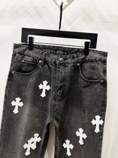 Chrome Hearts Pink Cross Embroidered Black Straight-Leg Jeans - 8