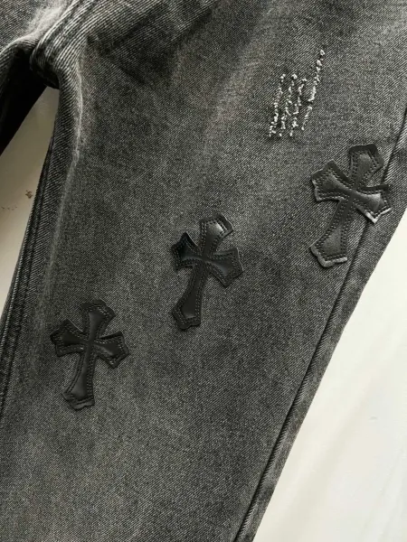 Chrome Hearts Pink Cross Embroidered Black Straight-Leg Jeans - 16