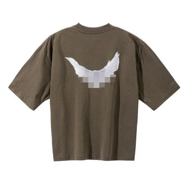 Design Wing Print Oversized T-Shirt Olive Tops.t Shirts - 1