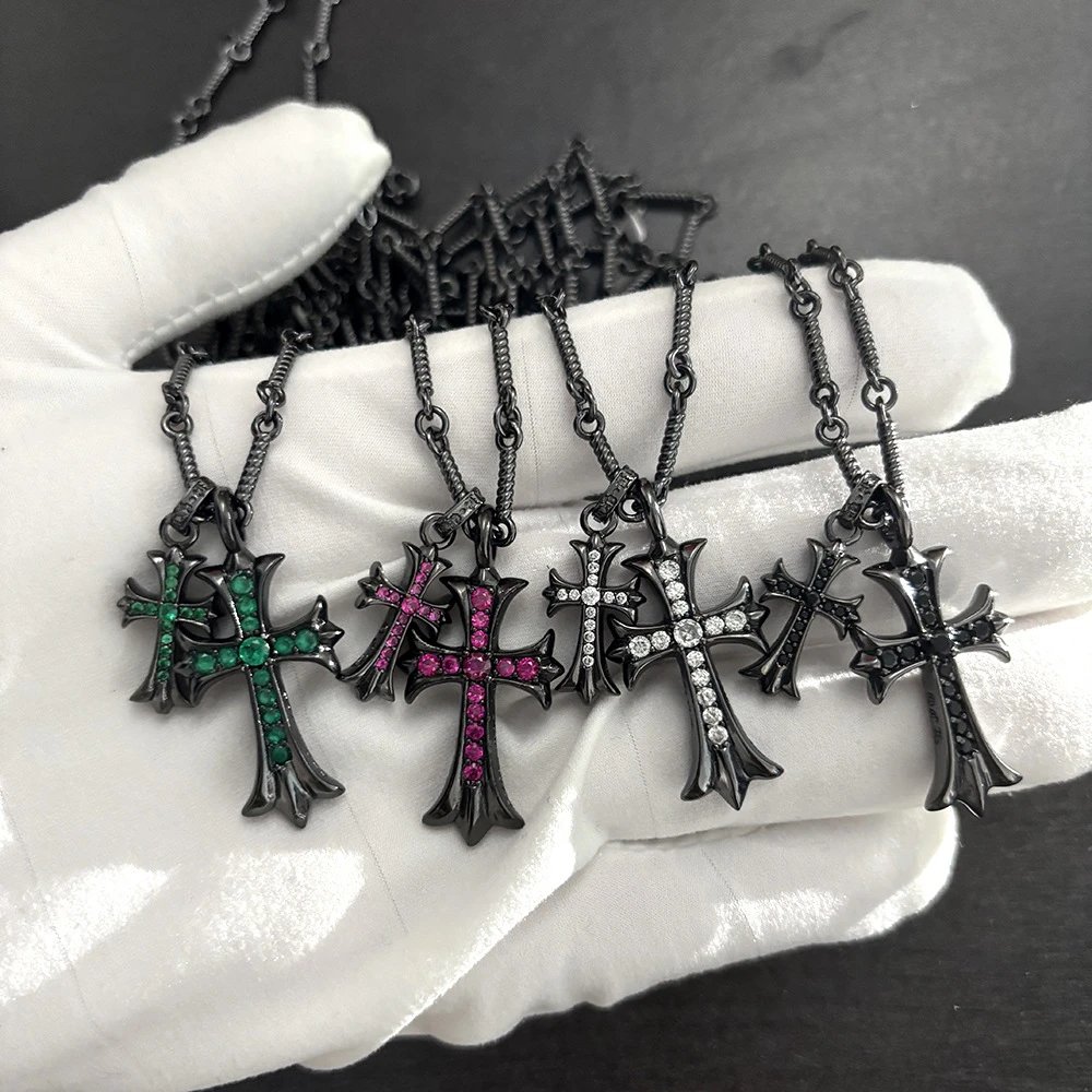 Chrome Hearts Cross Pendant Necklace Black Oxidized Silver Jewelry - 2