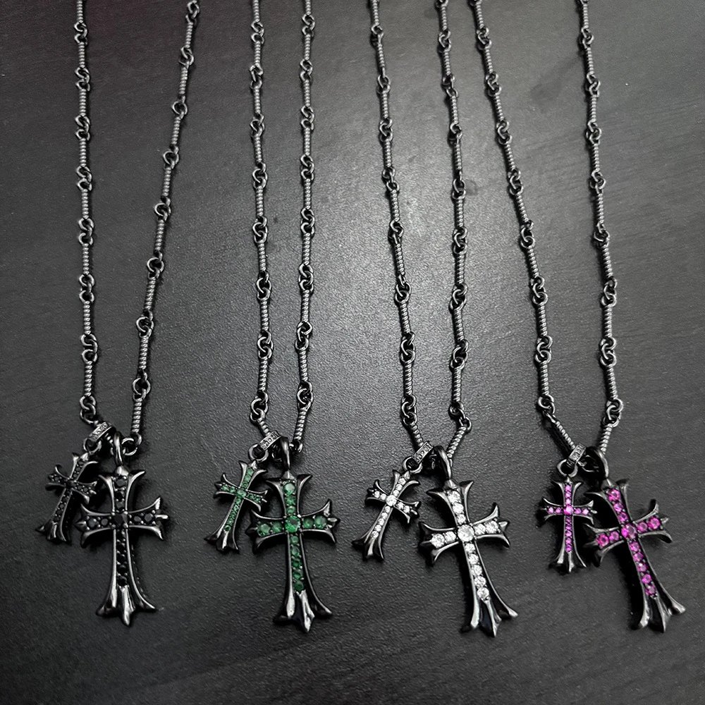 Chrome Hearts Cross Pendant Necklace Black Oxidized Silver Jewelry - 7