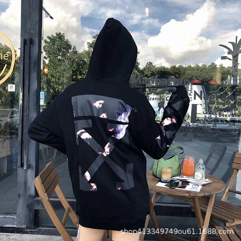 Off-White Diagonal Print Zip-Up Hoodie Black - 21