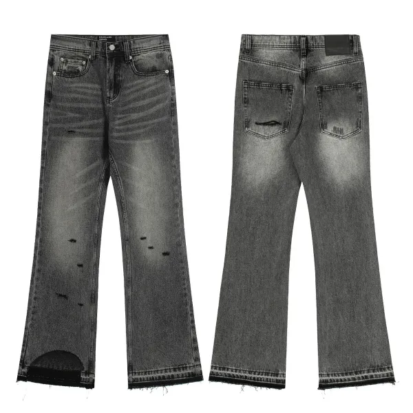 Design Distressed Patchwork Flared Jeans Black - 7