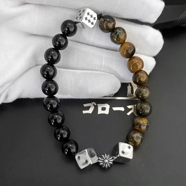 Chrome Hearts Dice and Maltese Cross Bead Bracelet Black Jewelry - 8