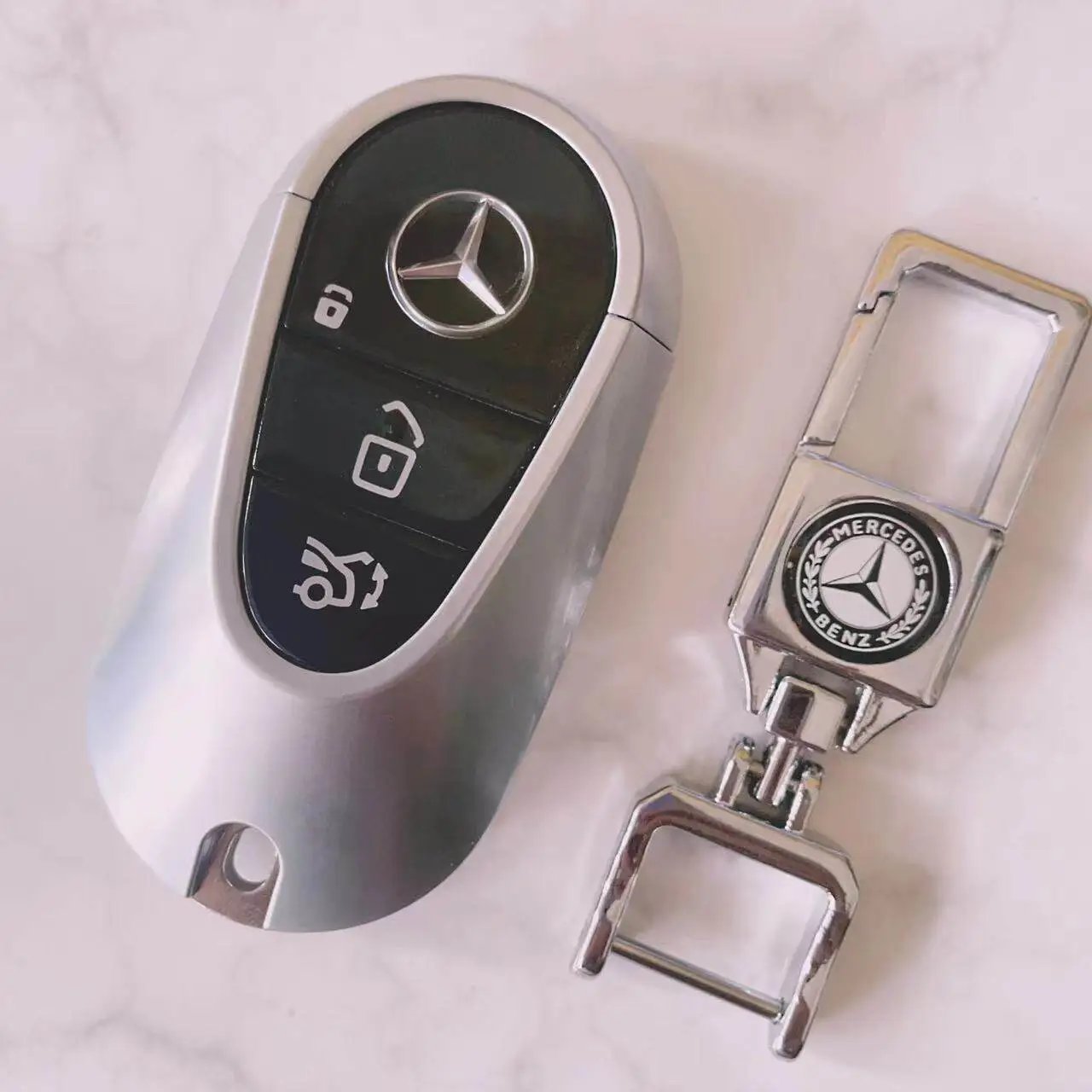 Design Mercedes-Benz Smart Key Fob with Logo Keychain Silver Accessories