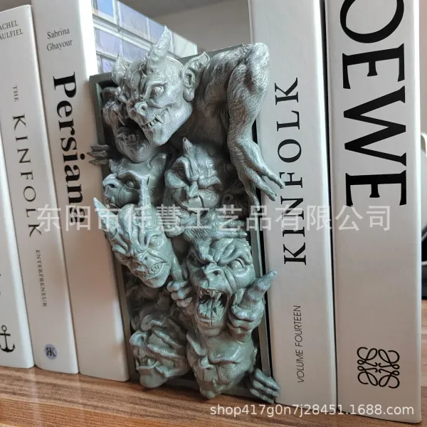 Design Horror Face Bookend White Resin Decorative Sculpture Accessories - 7