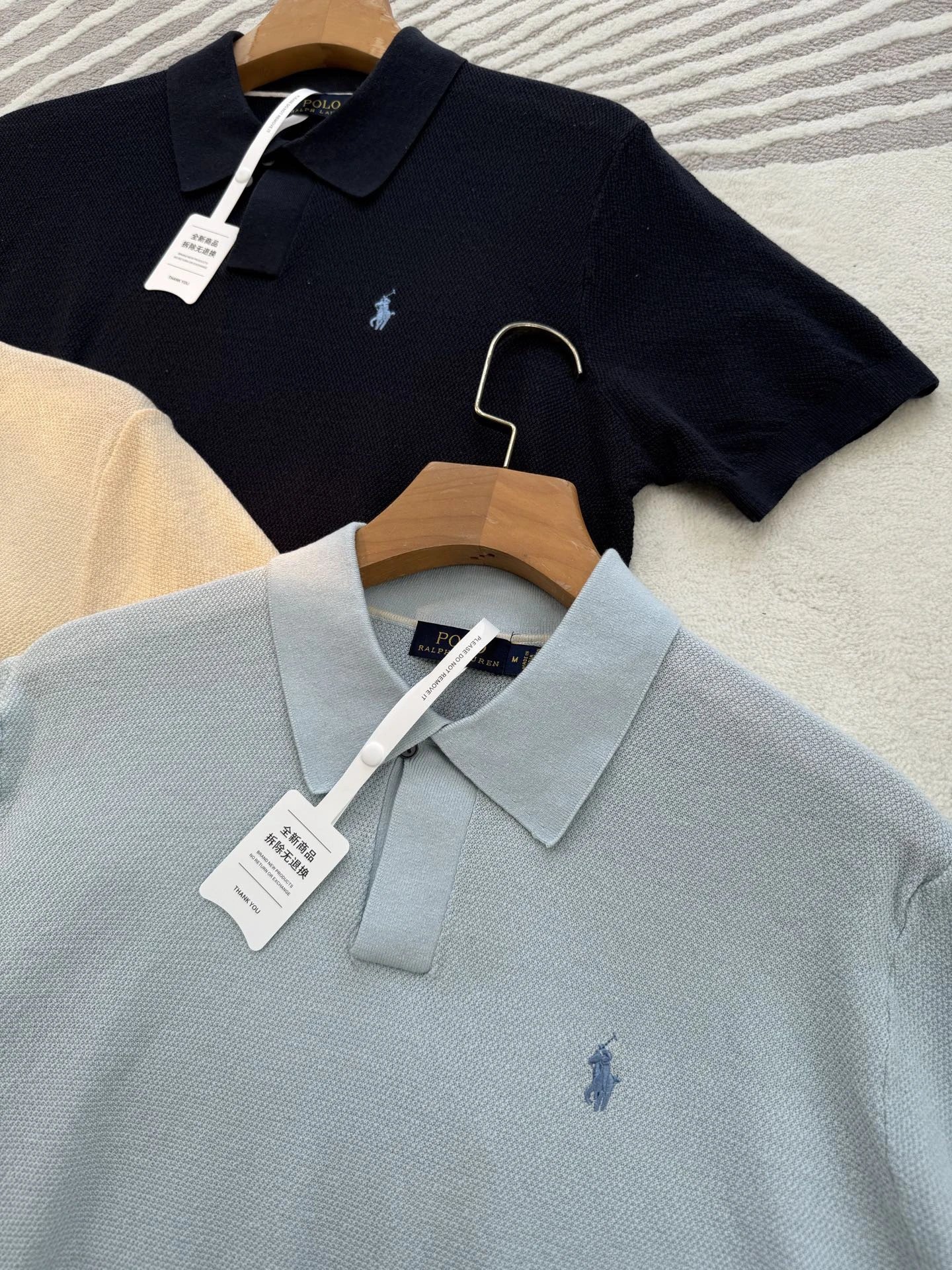 Polo Ralph Lauren Knit Polo Shirt in Beige, Black, and Light Blue - 8