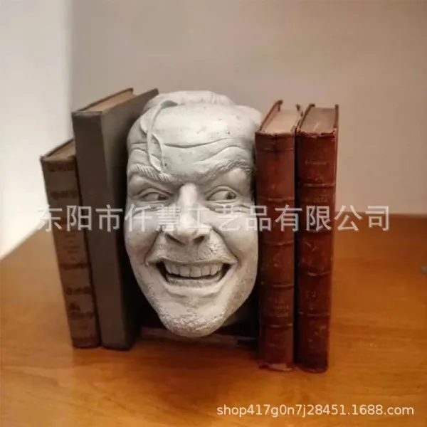 Design Horror Face Bookend White Resin Decorative Sculpture Accessories - 11